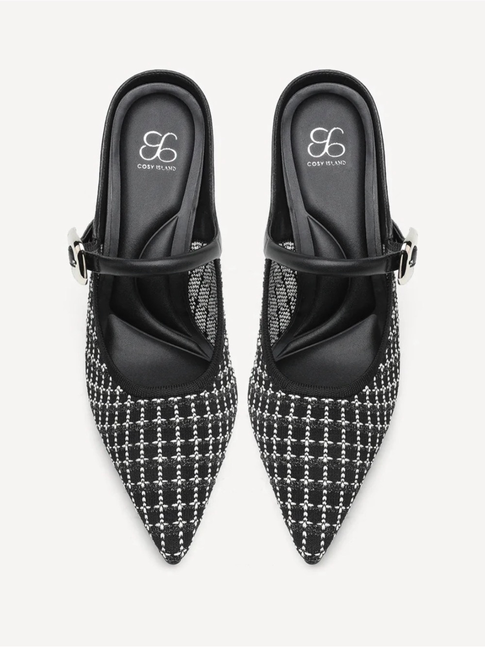Cozy Island Black Tweed Pointed Mary Jane Heels - Picture 1 of 6